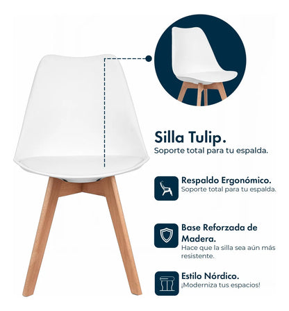 Set x4 Sillas Comedor Nórdicas Tapizadas – Estilo Tulip, Interior y Exterior (ENVÍO GRATIS)