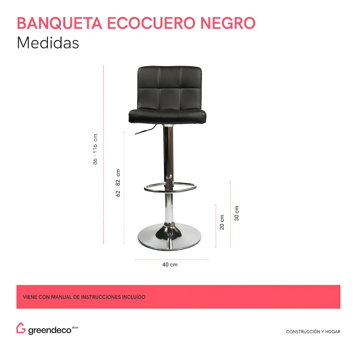 Set x2 Banquetas Altas Acolchonadas en Ecocuero (ENVÍO GRATIS)